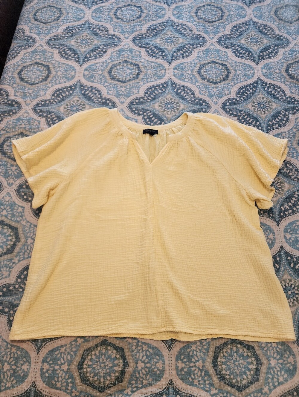 ✨ Spring 2026 Butter Yellow Boho Buttermom Cotton Gauze Split Neck Top